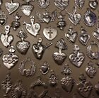 25 Milagro Heart Charms Mexican Folk Art Silver All Hearts Charm Lot