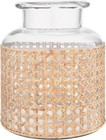 8 h Glass Vase With Decorative Cane Sleeve  6 75 l X 6 75 w X 8 h   Glass