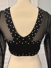 Weissman Black Mesh L s  Rhinestone Dance Crop Top Sz M Dance Costume 
