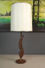 Mid Century Danish Modern Biomorphic Walnut   Brass Table Lamp W  Shade