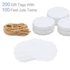 200 Pcs White Kraft Scalloped Paper Gift Tags With 100 Feet Natural Jute Twin   