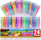 48-pack Glitter   Neon Gel Pens Set  24 Colors   24 Refills  Fine Point For Scho