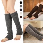 Plain Women Leg Warmers Crochet Knit Ribbed Knee High Winter Boot Wool Long Sock
