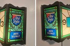 Vintage 1970 Heilemans Old Style Beer Clock Light Faux Stain Glass Works 