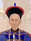 Large Antique Gallery Framed  Chinese Ancestor Portrait Painting With rank Badge