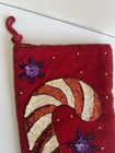 Velvet Sequin Hand Beaded Christmas Stocking Heavy Candy Cane Embellishment