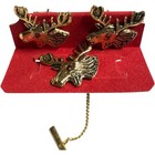 Moose Club Cuff Link   Tie Tack Set Vintage Gold Tone New Unused