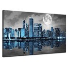  Black White Blue City Wall Art Chicago Pictures Decoration Moon Night 