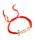 Red Macrame Adjustable Bracelet With Jesus Name