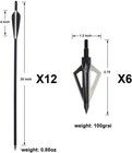 12pcs 20 Inch Carbon Crossbow Bolts Arrows Black   12pcs Broadheads For Hunting