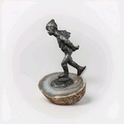Pewter Figure  Young Boy Skating On A Lake Of Banded Agate  Signed dated