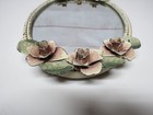 Vintage Mirror Vanity Dresser Tray Oval Metal Pink Roses Shabby Distressed