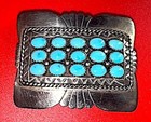 Vintage Western Arizona Buckle  925 Sterling Silver With Turquoise Stones  Wow 