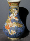 Signed Satsuma Japanese Pottery Vase  man Riding Dragon 