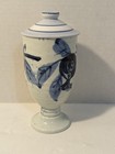 Beautiful Vintage Blue   White Floral Pattern Oriental Porcelain Vase   Lid 