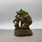 Vintage Ship Cast Iron Bookends Gold 4 Inch Nautical Schooner Boat Decor Gifts