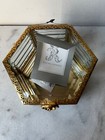Antique Style Hexagonal Beveled Glass Footed Jewelry Dresser Trinket Box New   