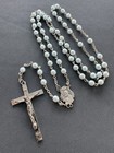 Vintage Sterling Silver Rosary 21    Blue Glass Beads Catholic Crucifix