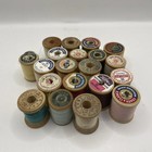 Vintage Lot Of 20 Small Wooden Sewing Thread Spools Original Thread Multicolor