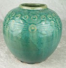 Chinese Shiwan Ware Green Glaze Ginger Jar With Floral Patterns 7-1 2 Inch Tall