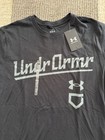 Men   s Under Armour Black Baseball Script T Shirt Sz Medium Nwt