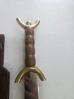 Vintage Fantasy Short Sword   Letter Opener With Brass   Wood Handle   Leather S