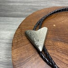 Vintage Silver Tone Engraved Triangular Arrowhead Bolo Tie W  Black Braided Cord