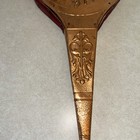 Vtg 1950   s Embossed Hammered Brass Leather Wood Fireplace Bellow England Peerage