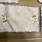 Vtg Set Of 15 White Embroidered Christmas Napkins Coasters Holly Candles Present