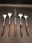 Vtg Mcm Interpur Inr2 Wooden Handle 5 Piece Set Silverware Made In Japan