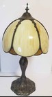  Vintage 6 Panel Caramel Marble  Color Glass Lamp With Ornate Bronze Metal Base