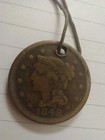 1848 Braided Hair Large Cent  Holed For Necklace  Antique Coin  Nice Patina 