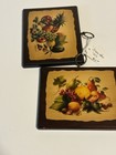 Set Of 2 Vintage Wooden Fruit Plaques     1970s     6x5 Inches     Excellent Condition