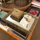 Vtg Vanity Mirror Tray 15  Trumpet Flower Floral Gold Filigree Hollywood Regency