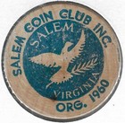 1970  Salem Virginia Coin Club 10th Anniversary Chow  Token coin  Wooden Nickel