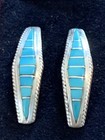 Turquoise Inlay Earrings Large  Sterling Silver By Jp