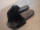 Women   s Black Faux Fur Lined Rhinestone Slide Sandals Slip-on Casual Size 9