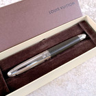 Louis Vuitton Rollerball Pen Rare Spirit Black Leather Palladium Finish With Box