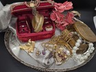 Vtg Hollywood Regency Vanity Estate Lot Mirror Tray Beaded Velvet Jewelry Box