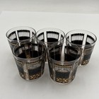 Set Of 5 Vtg Capri Of California Rocks Glasses Black Gold Signed Mcm Bar Glass
