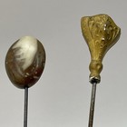 Pair  2  Antique Hat Pins Stone Sterling Top 10    Victorian Art Nouveau