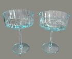 Vintage 2 Mid-century Modern Scallop Flower Powder Blue Cocktail Dessert Glasses