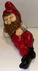 1970s Handmade Painted Ceramic Relaxing Gnome Elf Eyes Closed 11 l Garden Cute