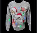 Cats Santa Hats Light Up Ugly Christmas Sweater Gray Sweatshirt Freeze Xs Nwot
