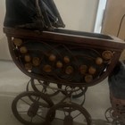 Antique Victorian Baby Doll Stroller Vintage Wicker Wood Iron  Set Of 2