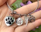 Pet Cremation Urn Bracelet Dog Cat Paw Print Holds Ashes Expandable Wire Bangle