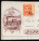 1865 Civil War Philadelphia Bank Check 2   Revenue Stamp - Train Vignette Art