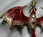 Red Dragon Brooch Pin Gold Tone Rhinestone Fantasy Gothic Mythical Jewelry New