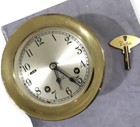 Chelsea 4 1 2  Ship s Bell Clock In Brass With Key  3 3 4 Inch Dial Vintage