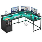 67  L Shaped Desk With Power Outlets   Led Lights Computer Desk With File Drawer